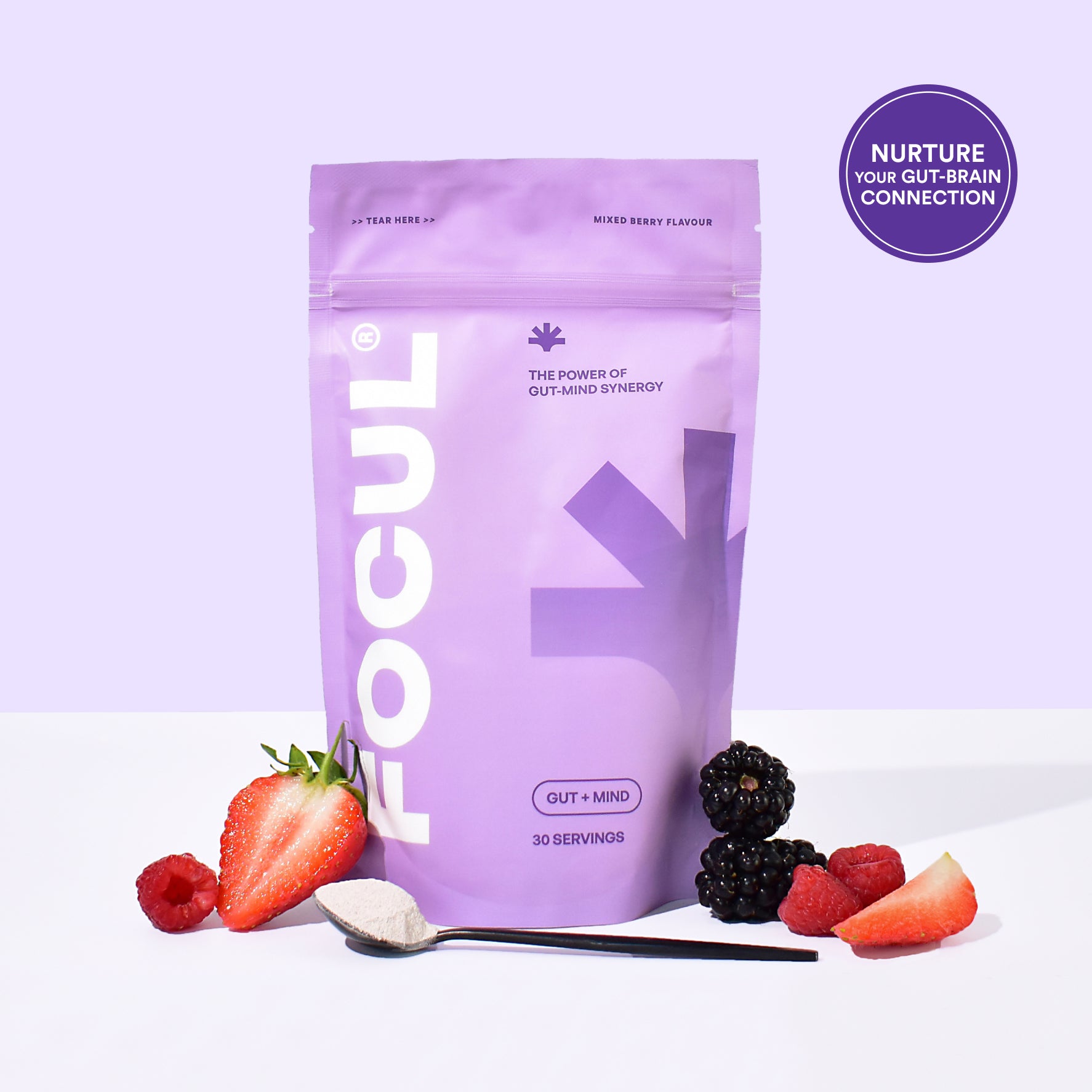 FOCUL Gut + Mind supplement, for gut and brain health. Gut-brain connection. All-natural supplement. 30 servings.